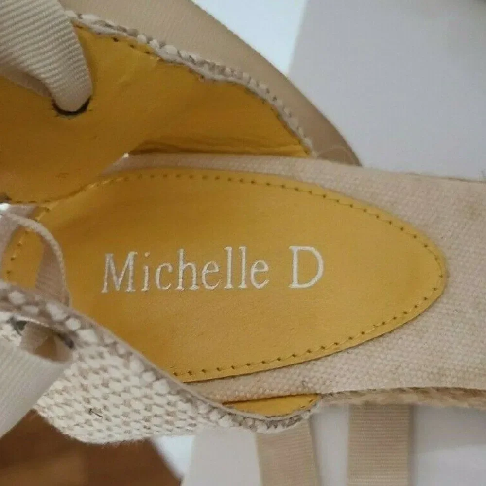 Michelle D Denim Striped‎ Espadrille Wedges Size 8M | Blue White Nautical Ribbon